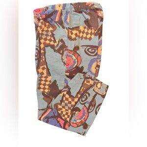 Abstract Print Elastic Waist Women's Pants in Teal and Brown
